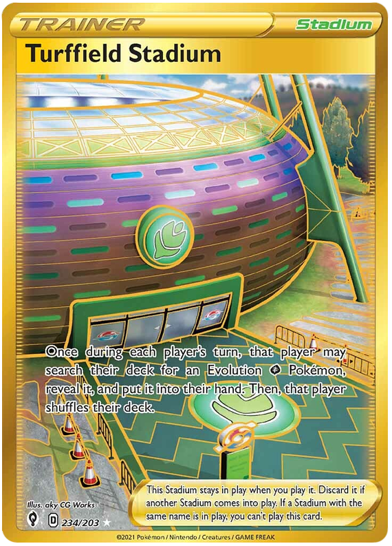 <transcy>Pokemon Card Evolving Skies 234/203 234/203 Turffield Stadium Stadium Secret Rare</transcy>