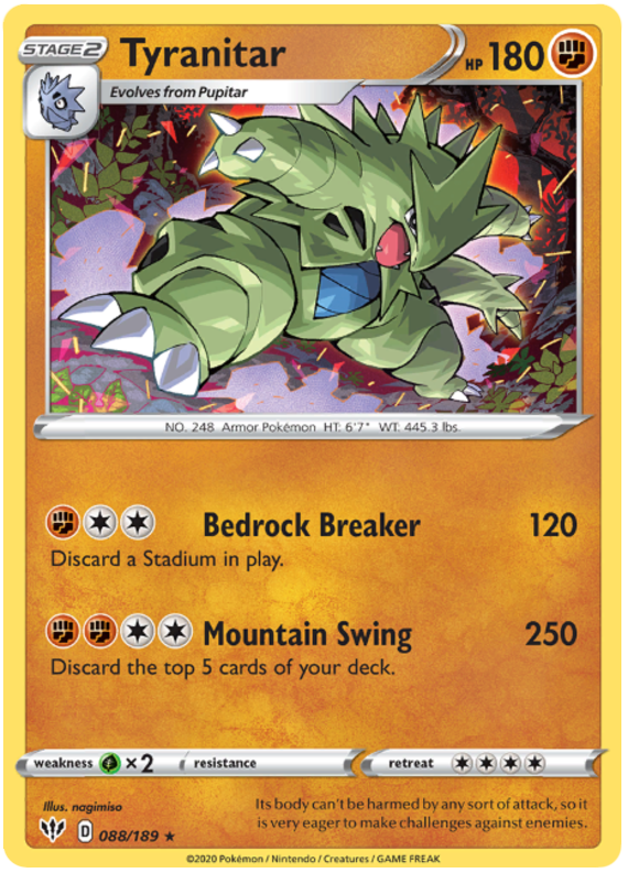 Pokemon Card Darkness Ablaze 88/189 088/189 Tyranitar Holo Rare