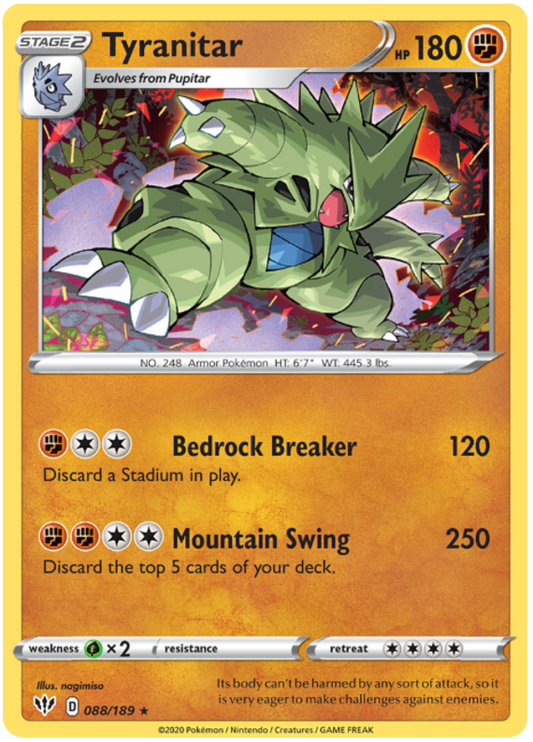 Pokemon Card Darkness Ablaze 88/189 088/189 Tyranitar Holo Rare