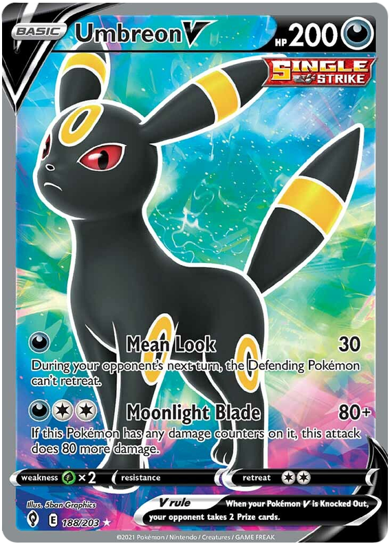 لعبة Pokemon Card Evolution Skies 188/203 188/203 Umbreon V Full Art * M *