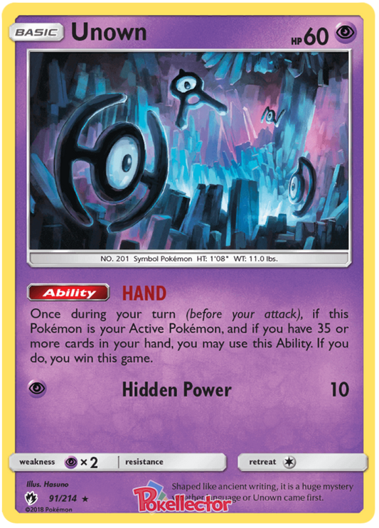 Pokemon Card Lost Thunder 91/214 091/214 Unown Rare *MINT*