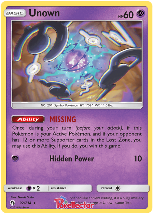 Pokemon Card Lost Thunder 92/214 092/214 Unown Rare *MINT*