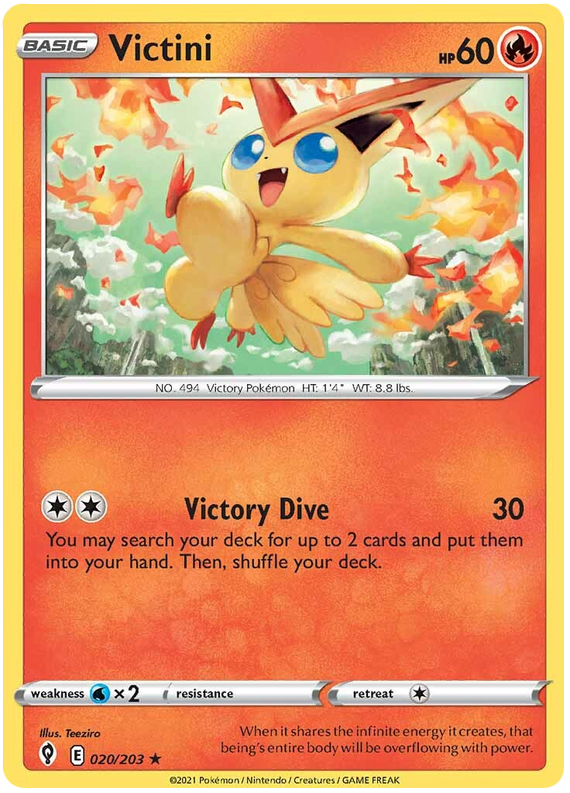 Pokemon Card Evolving Skies 20/203 020/203 Victini Holo Rare