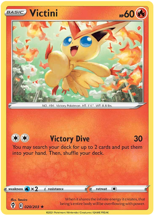 Pokemon Card Evolving Skies 20/203 020/203 Victini Holo Rare