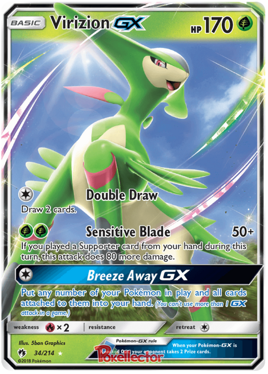 Pokemon Card Lost Thunder 34/214 034/214 Virizion GX Ultra Rare *MINT*