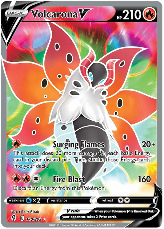 لعبة Pokemon Card Evolution Skies 170/203 170/203 Volcarona V Full Art * M *