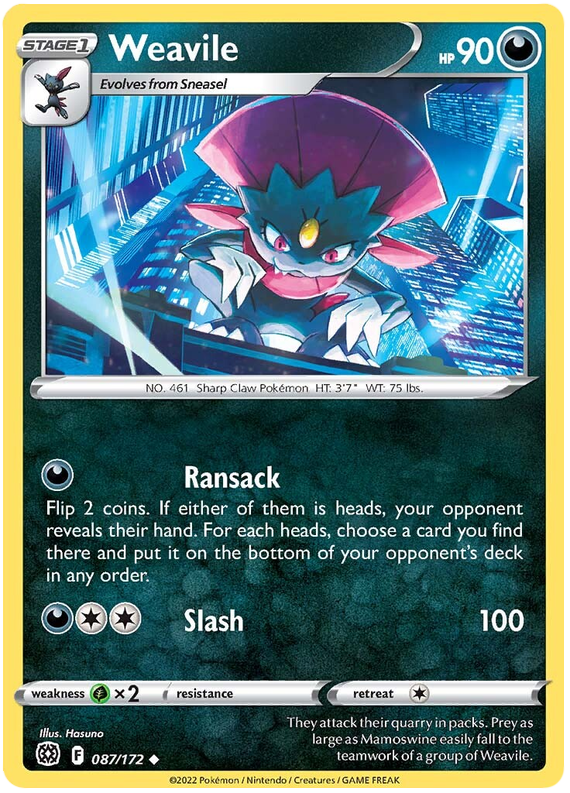 Pokemon Card Brilliant Stars 087/172 87/172 Weavile Uncommon