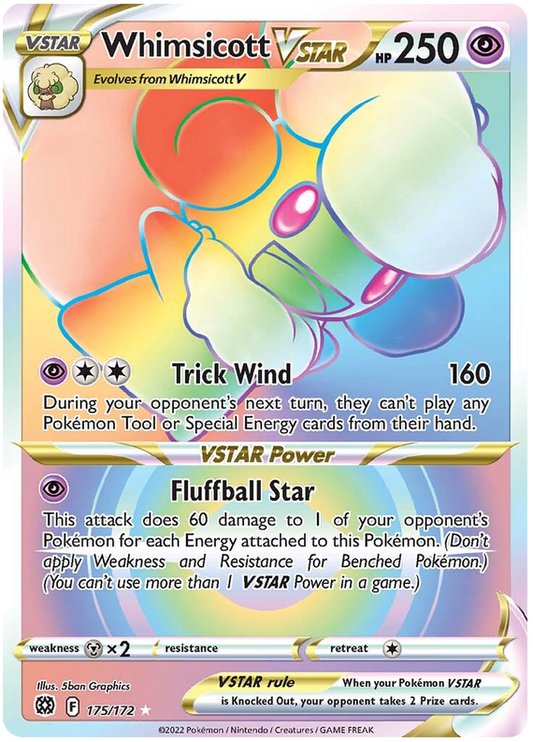 Pokemon Card Brilliant Stars 175/172 Whimsicott VSTAR Rainbow Rare