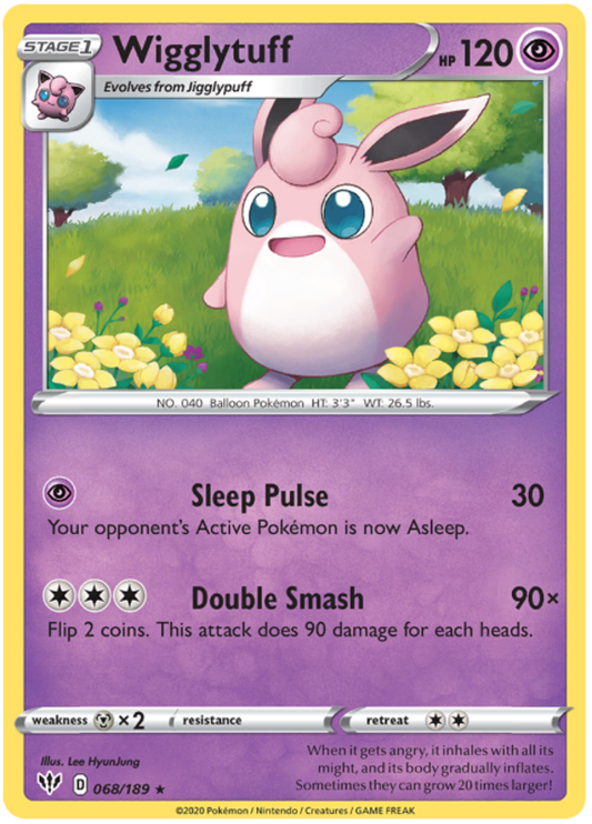 Pokemon Card Darkness Ablaze 68/189 068/189 Wigglytuff Rare