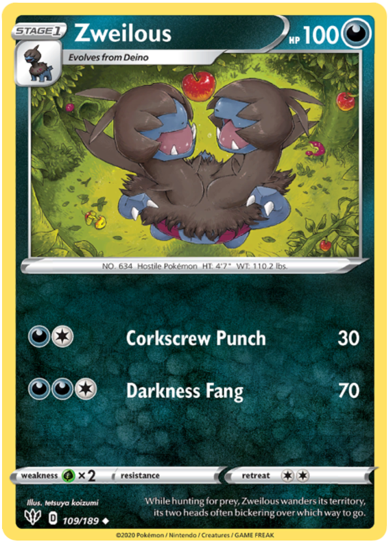 <transcy>Pokemon Card Darkness Alaze 109/189 109/189 Zweilous Gelegentlich</transcy>