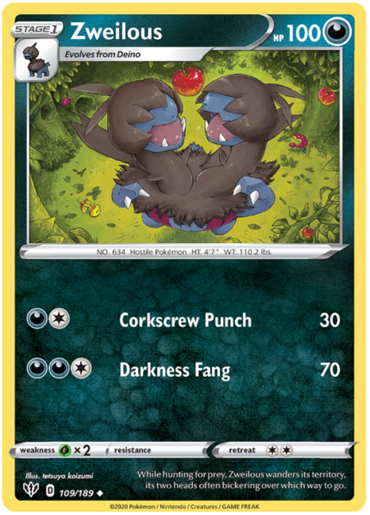 <transcy>Pokemon Card Darkness Alaze 109/189 109/189 Zweilous Gelegentlich</transcy>