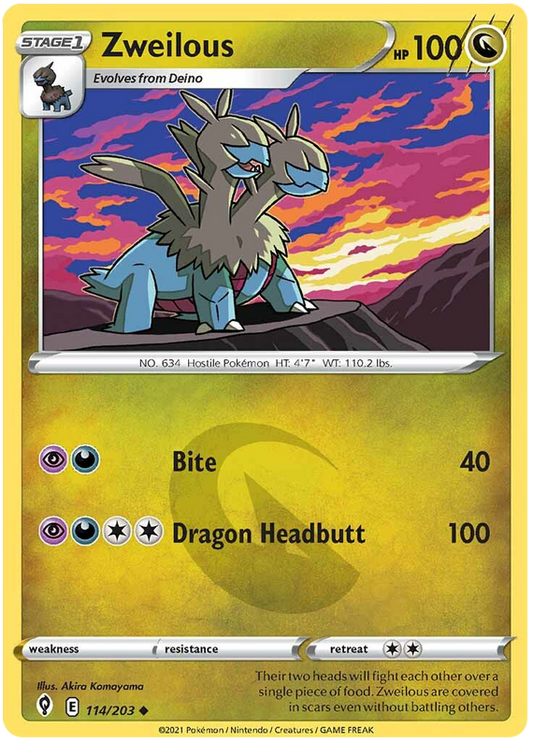 Pokemon Card Evolving Skies 114/203 114/203 Zweilous Uncommon