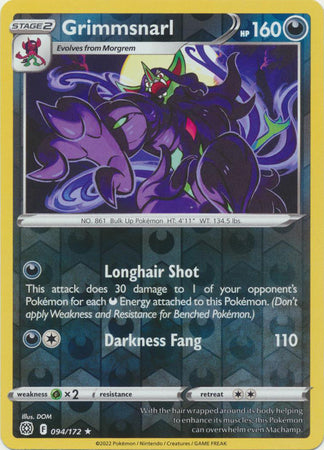 Pokemon Card Brilliant Stars 094/172 94/172 Grimmsnarl Reverse Holo Rare