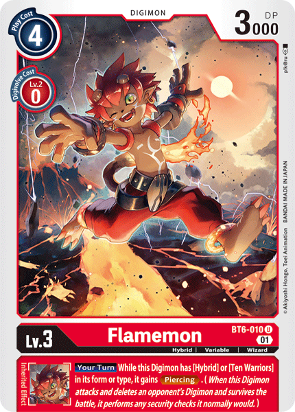 بطاقة Digimon Double Diamond Flamemon BT6-010 U