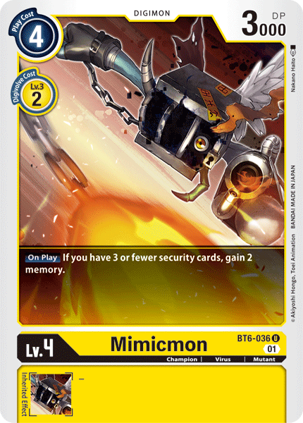 بطاقة Digimon Double Diamond Mimicmon BT6-036 U